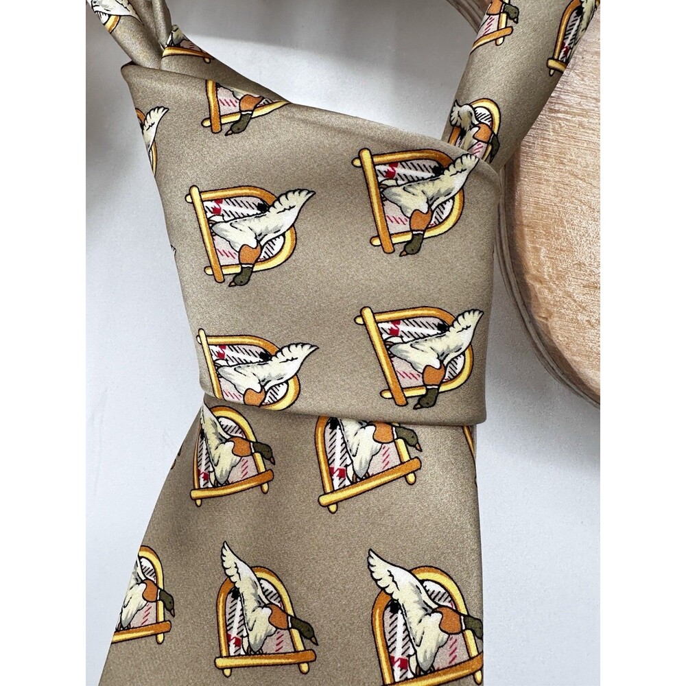 Italian Silk Tie Italy Gold Scroll Men's Long Little ducks all over print